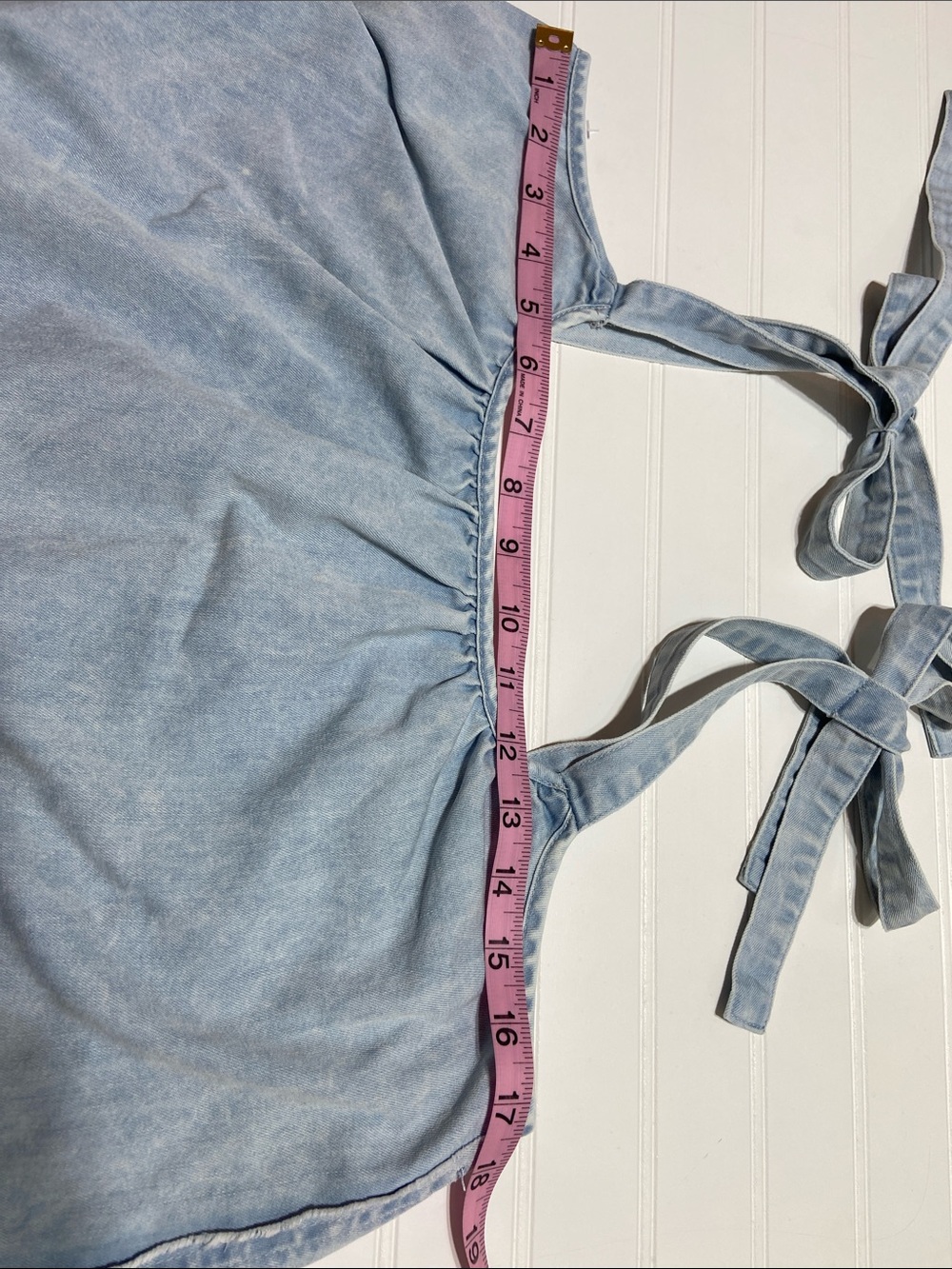 Cottagecore Light Denim Babydoll Mini Dress Size S Frayed Ruffle Hem Western - Picture 10 of 10